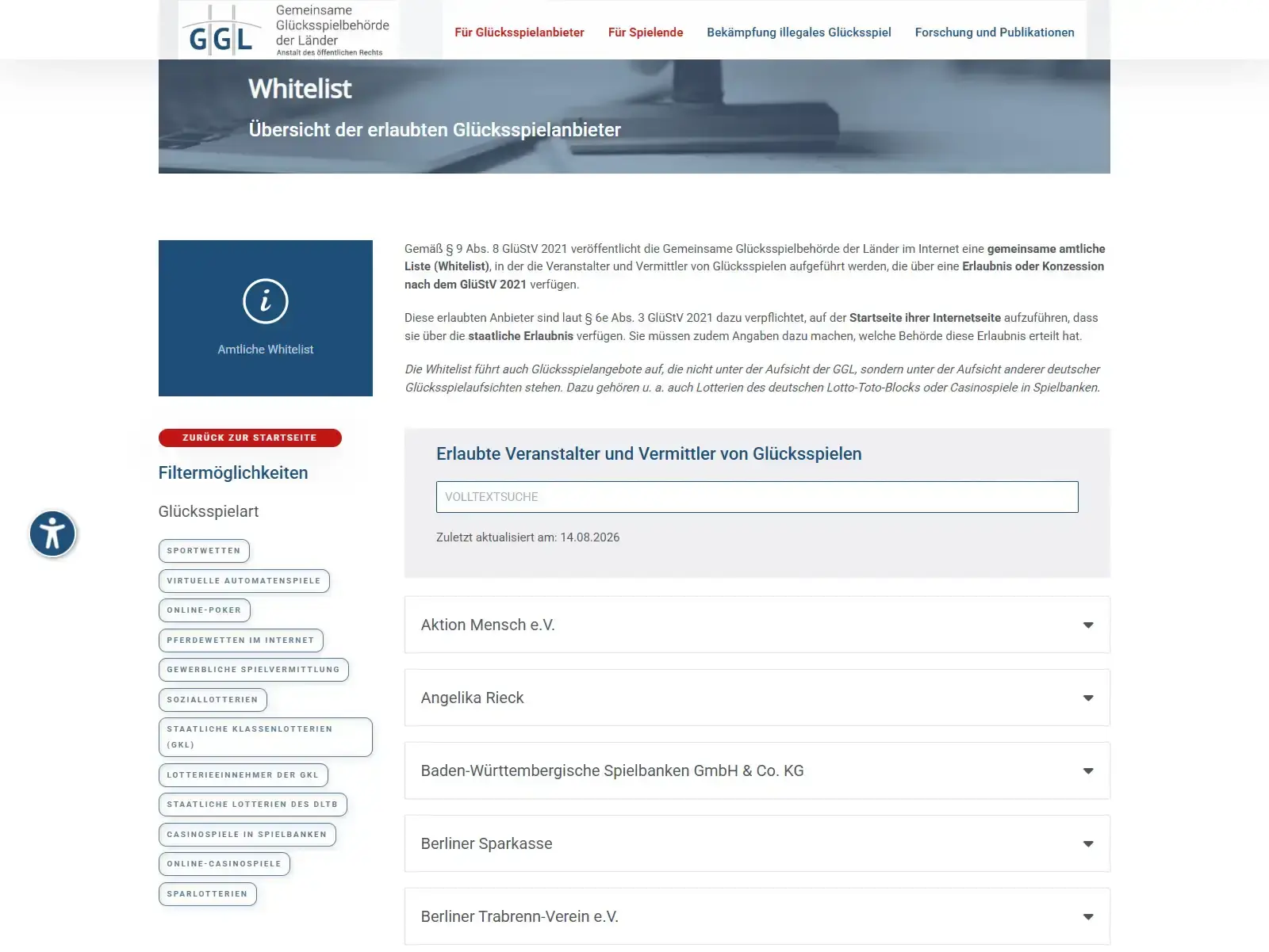 Amtliche GGL-Whitelist im Bereich erlaubter Anbieter