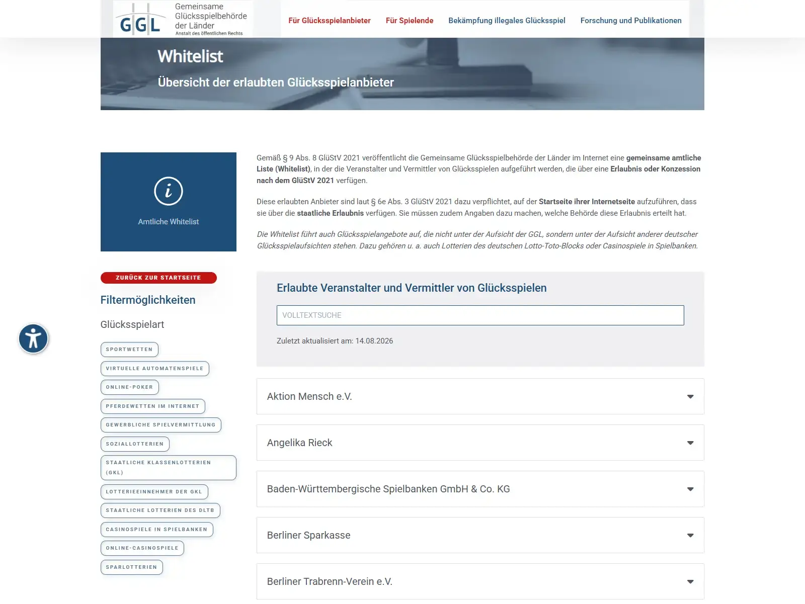 Offizielle GGL-Whitelist mit Einordnung von ViperWin